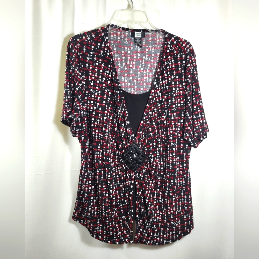 Studio 1940 black red & white silky tunic women's 18 / 20 W #176